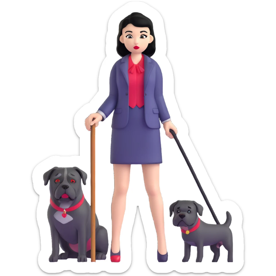 Fashionable girl with black hair and red lips with a Cane Corso dog sticker