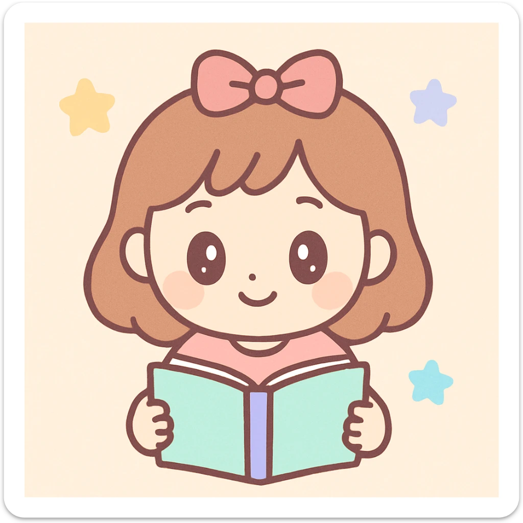 a girl in pink clothes reading a book, cute cartoon style, adorable and charming sticker