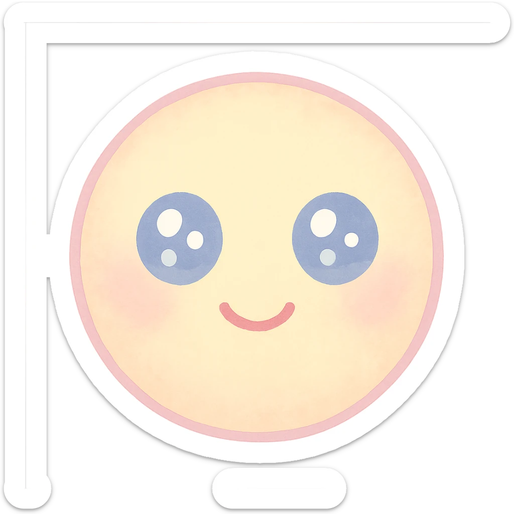 cute emoji, round face, big sparkling eyes, small smile, pastel colors, no background sticker