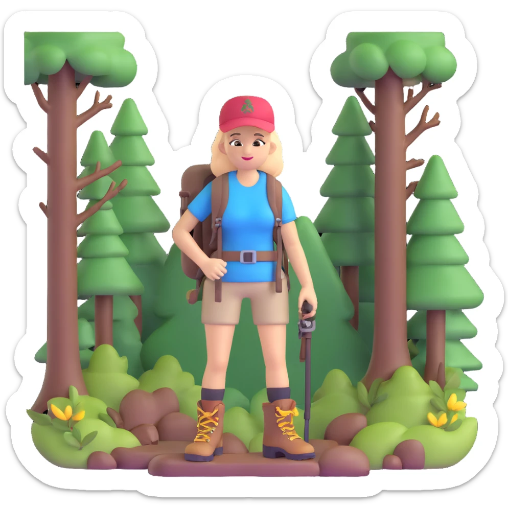 Outdoorsy woman with hiking boots and forest background, Melissa Backwoods sticker