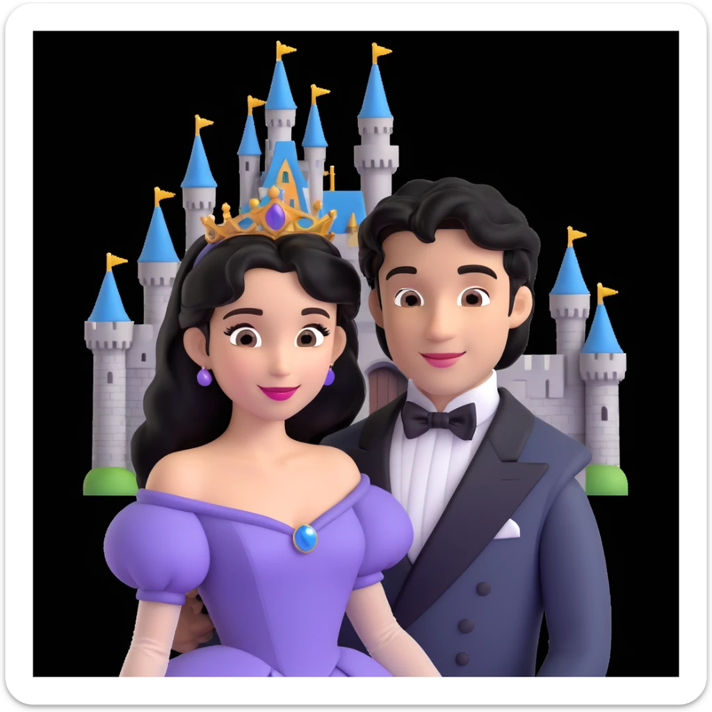 prince and princess Disney dress close up photo in castle background sticker