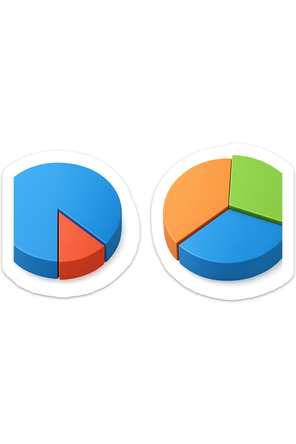 due grafici a torta 3d, uno ha due spicchi e l'altro ne ha 3 sticker