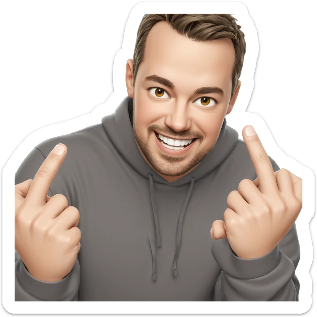 smiling boy giving middle finger sticker