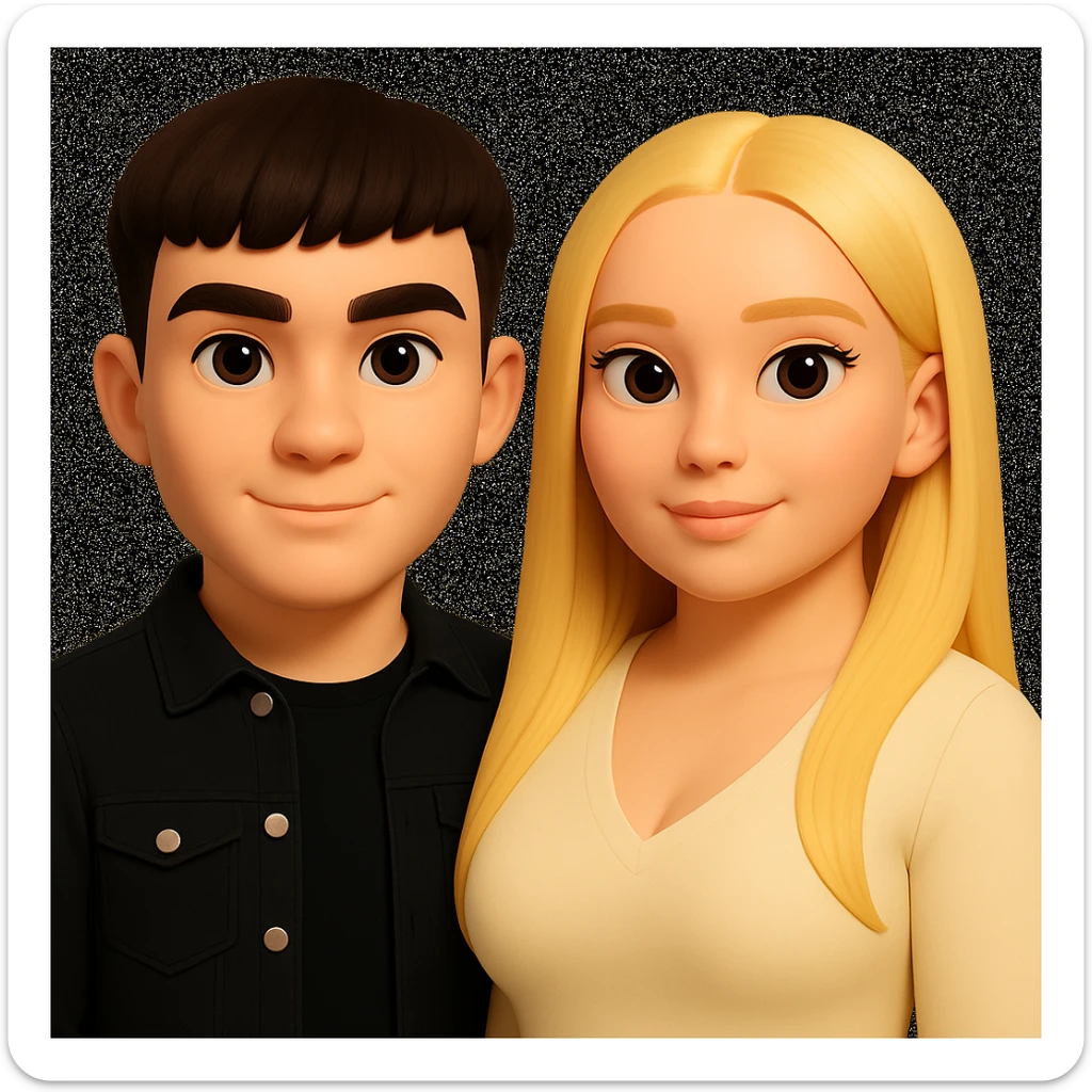 Slightly increase the volume of the upper body of the girl, slightly turn her to face forward, and make the skin color uniform. Maintain the cartoonish 3D style as in the reference image. sticker