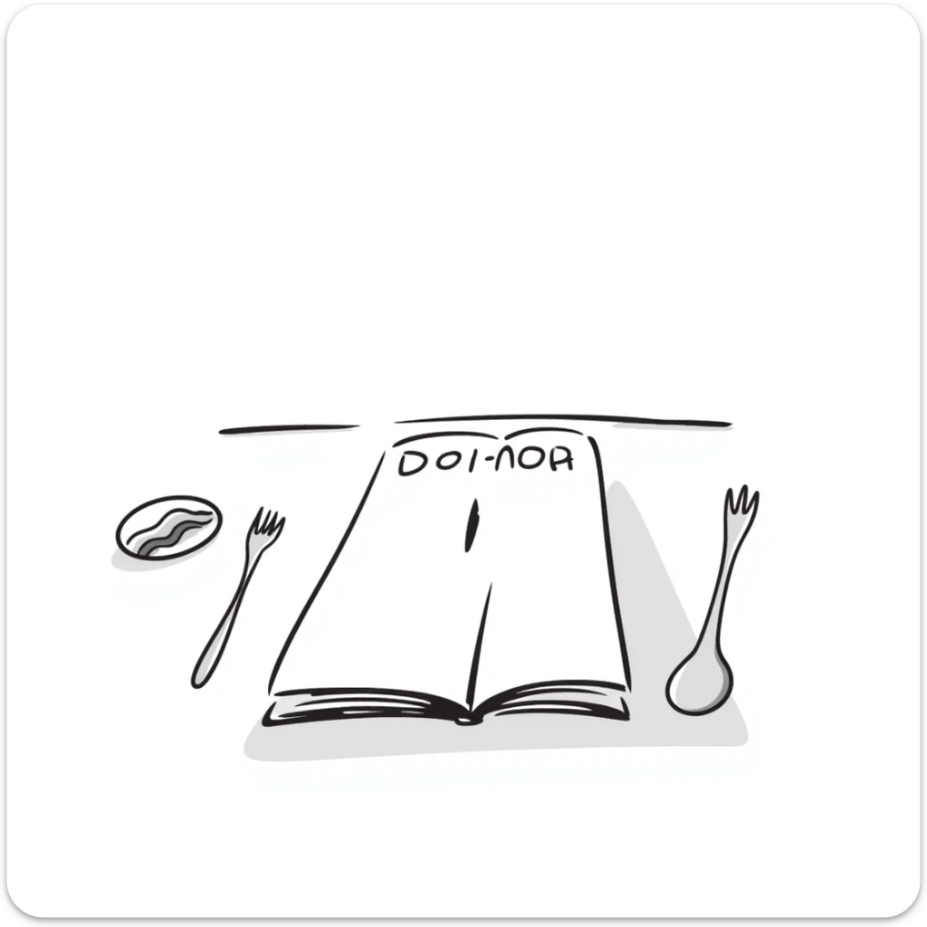 Closed cookbook with a fork and spoon symbol on the cover – collection of recipes sticker