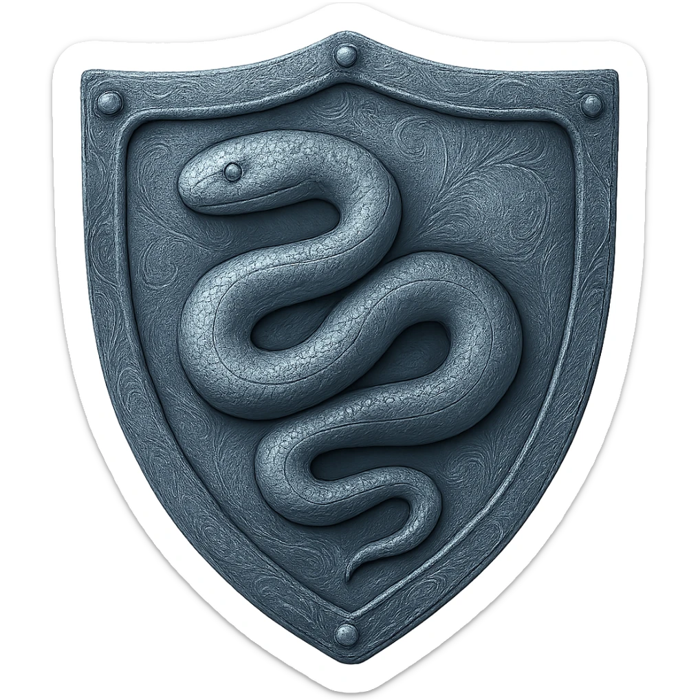 Recolor this shield to match the blueish-gray steel color and ornate engravings of the reference helmet. Emphasize the cool metallic finish and detailed engravings, matching the helmet exactly. Transparent background. sticker