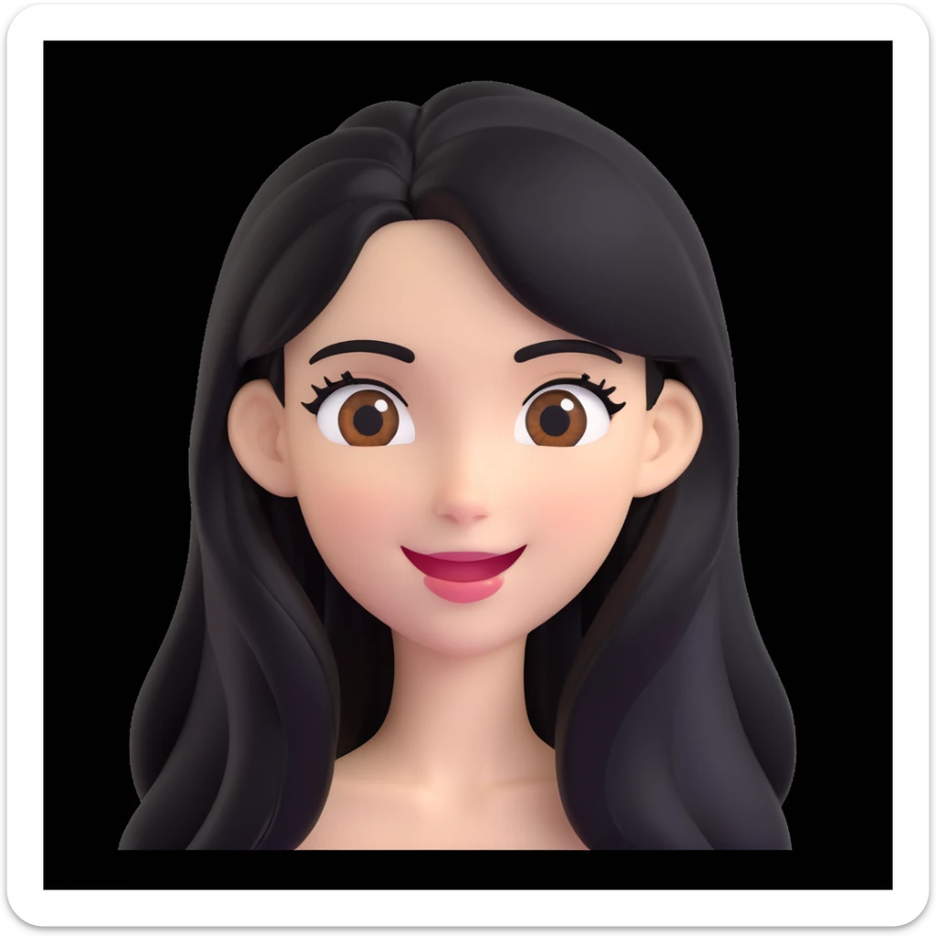 emoji of a white girl with black long hair and brown eyes, winking sticker