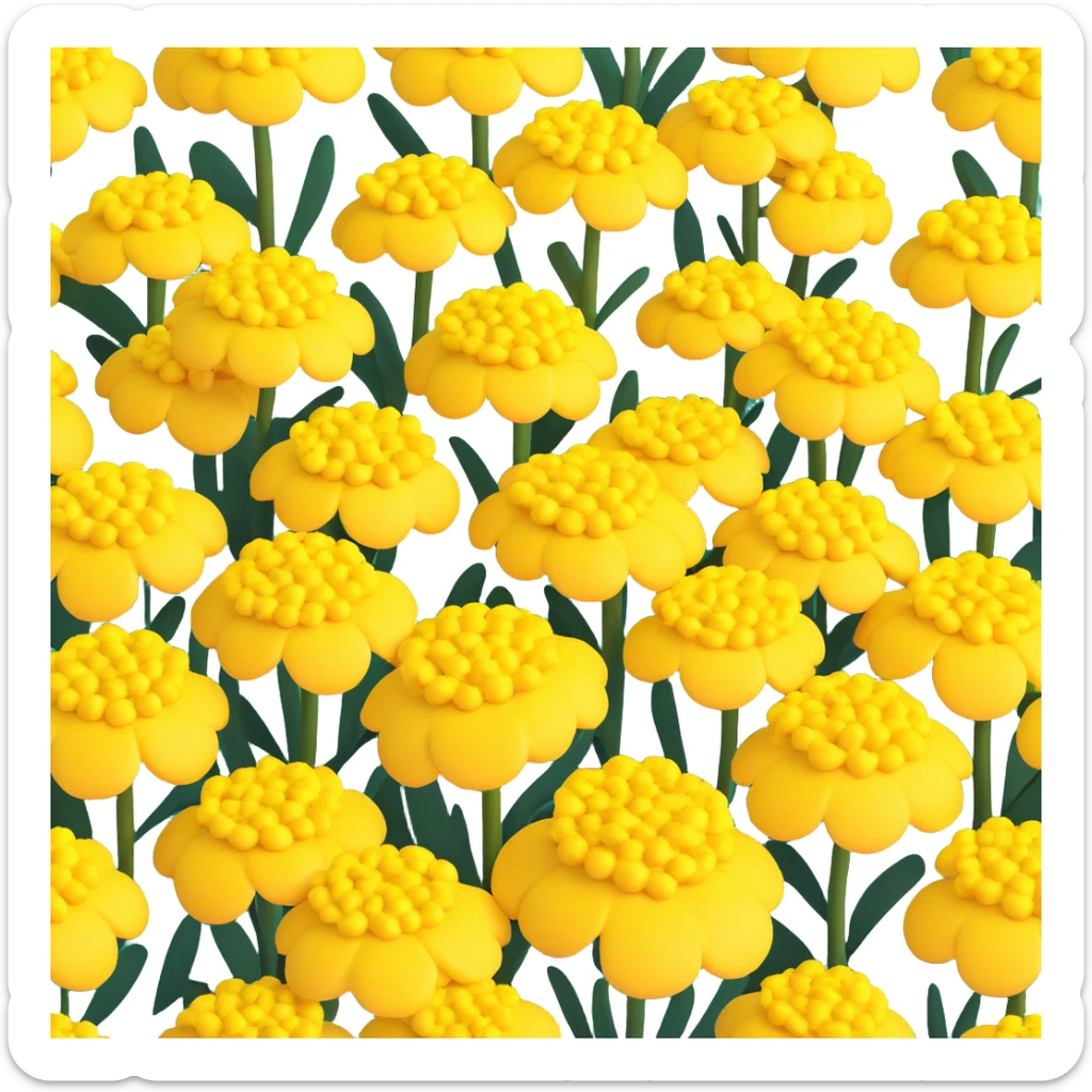 3D iOS cartoon style illustration of a yellow yarrow flower, voluminous, soft, playful look, no smiles or faces, rounded dimensional shapes, bright colors typical of iOS emojis, natural and expressive, not anthropomorphic sticker
