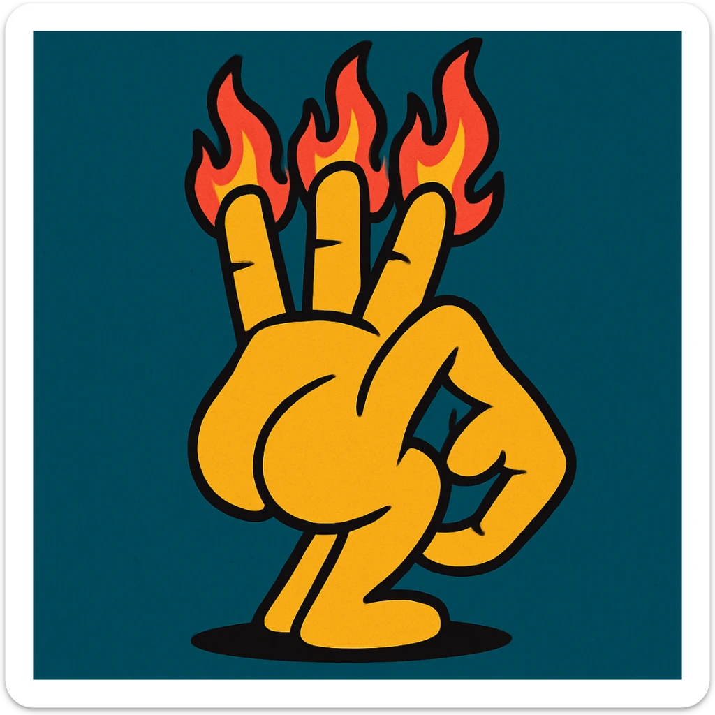 cartoon hand with flaming fingers, twerking gesture, bold colors, no text sticker