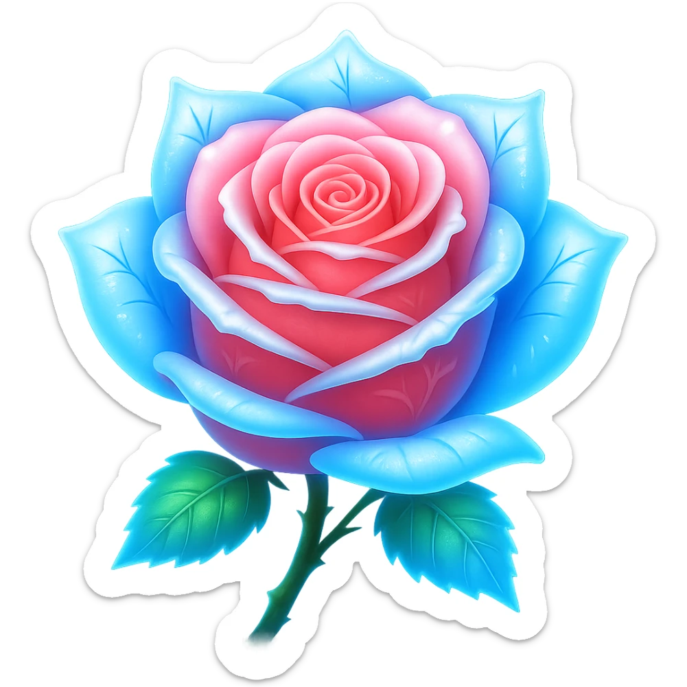 Make the ice rose glow in the style of emoji, preserving the emoji look and feel, with no background. sticker