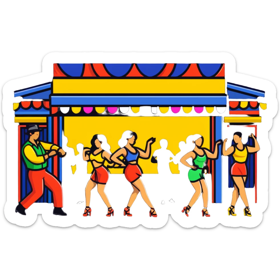 Colombian salsa night club with dancers, live band, and festive lights sticker