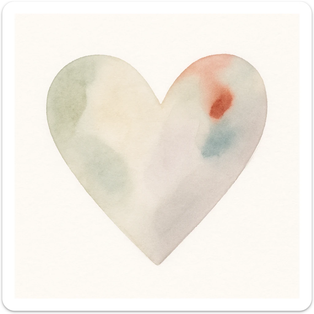 heart symbol, watercolor art style, soft colors, artistic brush strokes sticker
