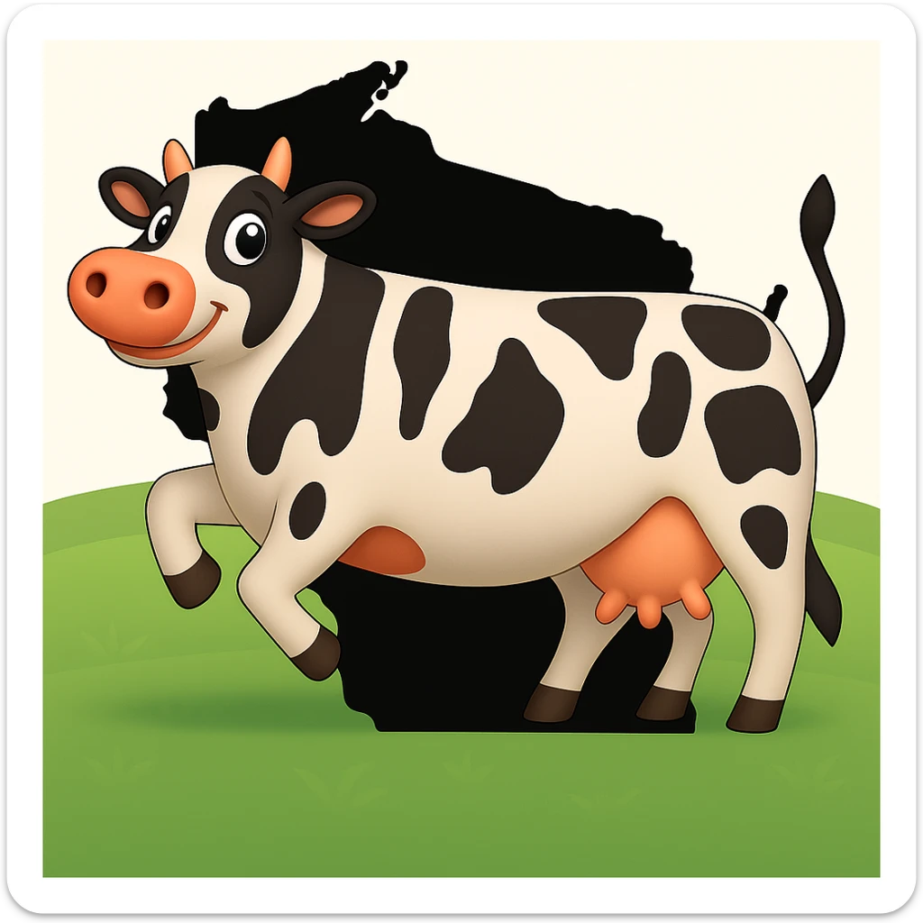 Add the outline of the state of Wisconsin in the background behind the cow and grass field sticker