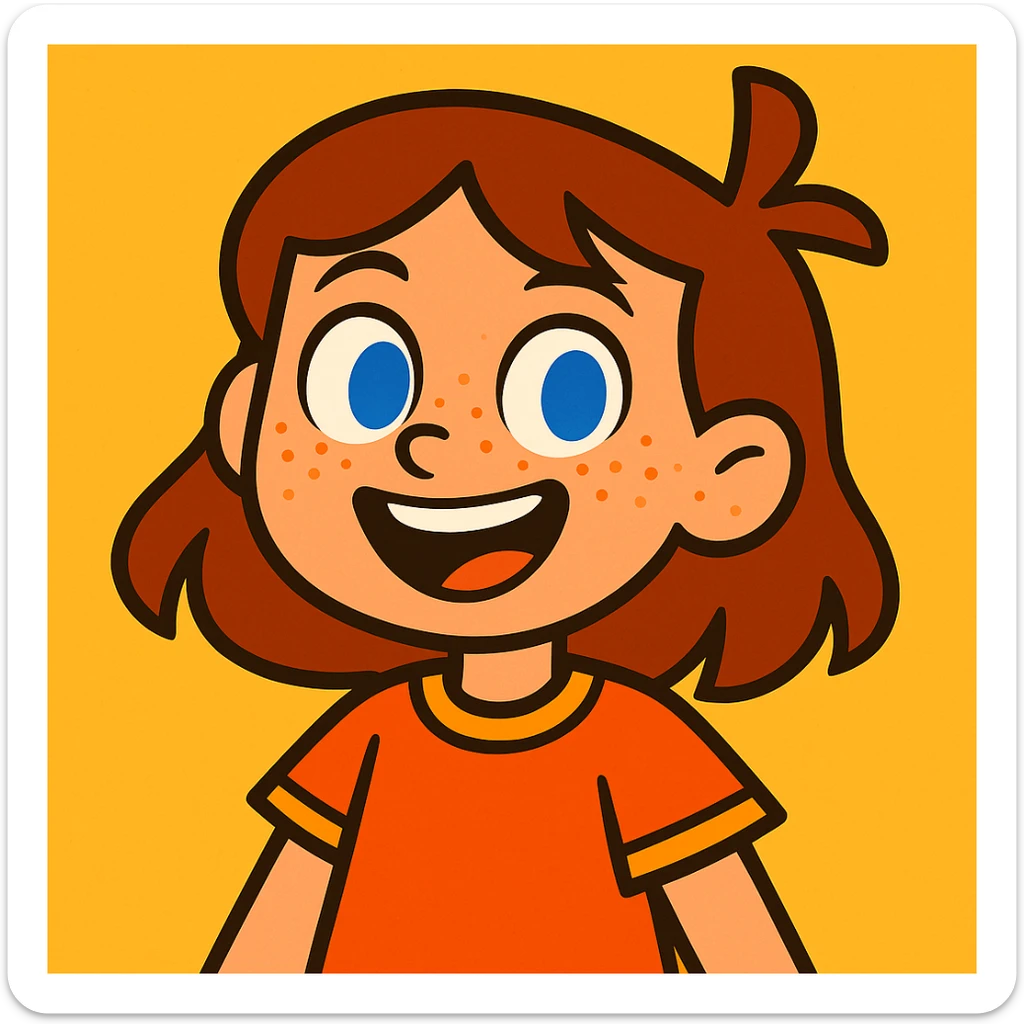 Add playful freckles to her cheeks, maintaining the vibrant toon style. sticker