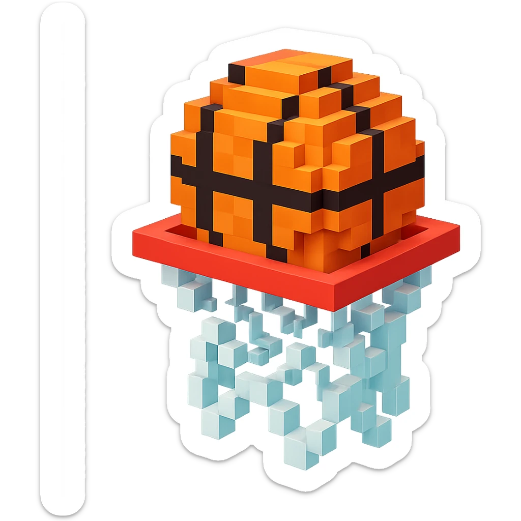 Voxel-style basketball in a net, no background, variation 6. sticker