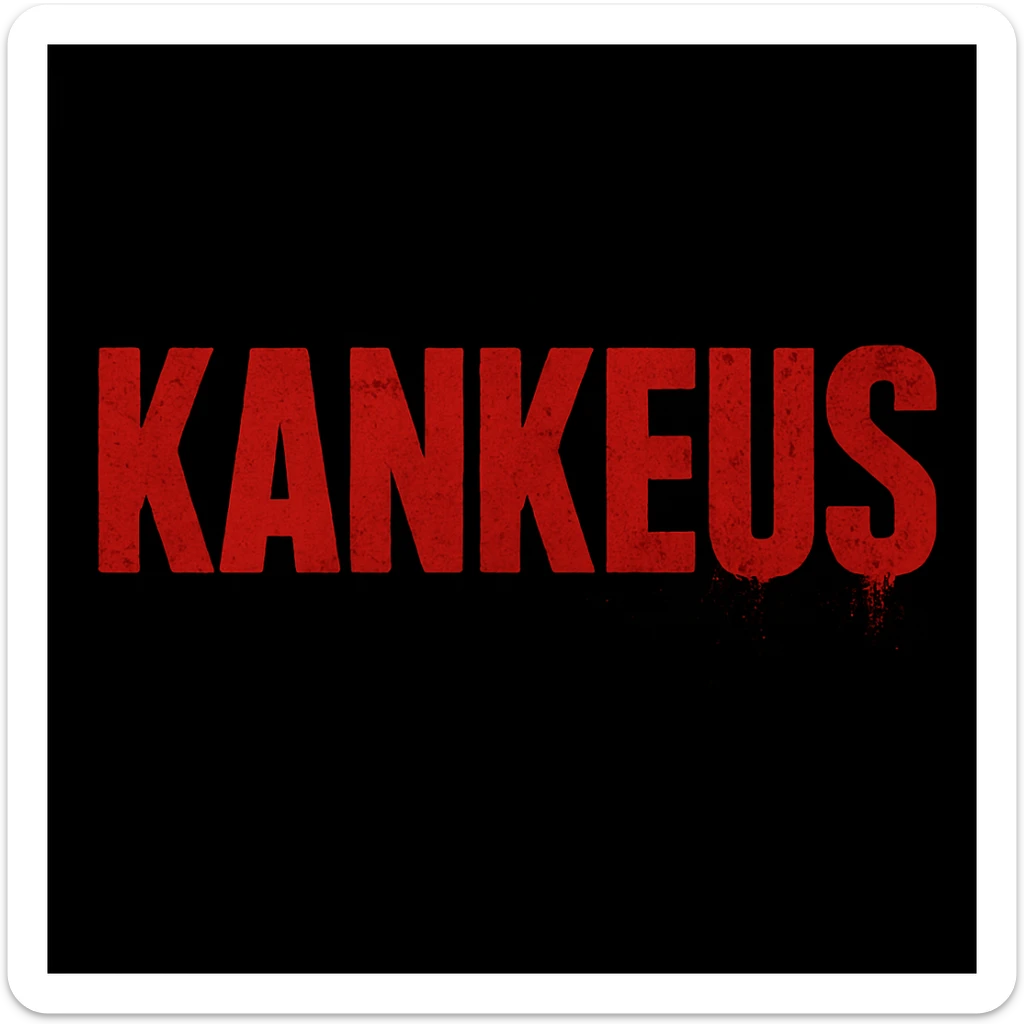 Change the KankeuS logo text color to red instead of white, keeping the DayZ video game font style, distressed, bold, gritty and intense, on black background. Maintain the distressed, bold, gritty, intense style with red text on black background. sticker