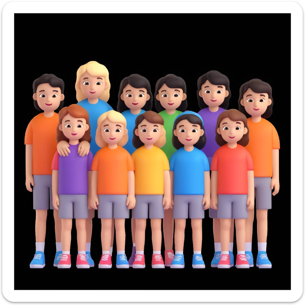 depict 8 people, 5 of which are girls and 4 are boys sticker