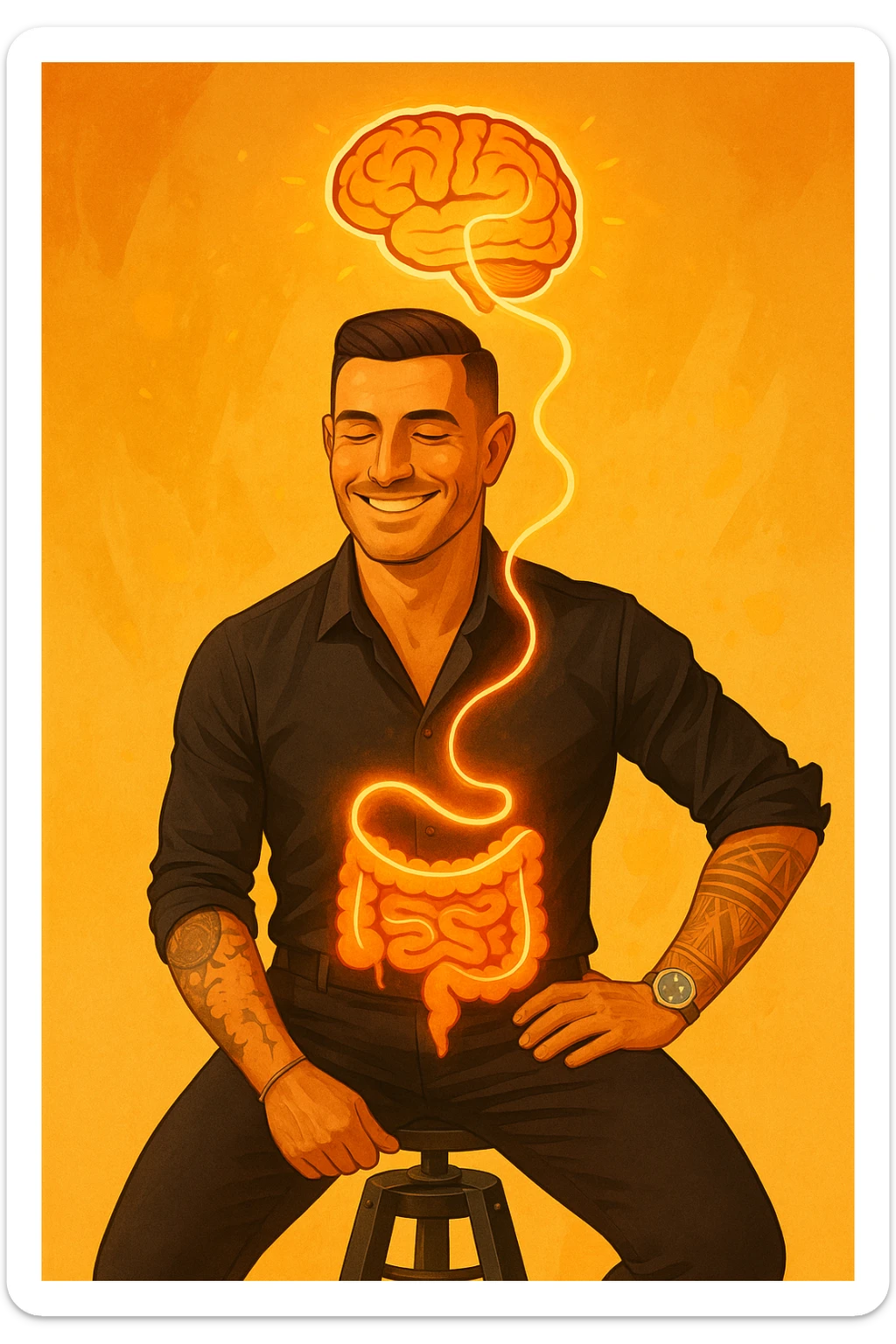 uomo con benessere alto poichè il cervello è collegato all'intestino sticker