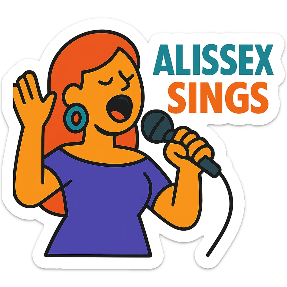 vibrant toon style illustration of a singer with the text 'Alissex sings' sticker