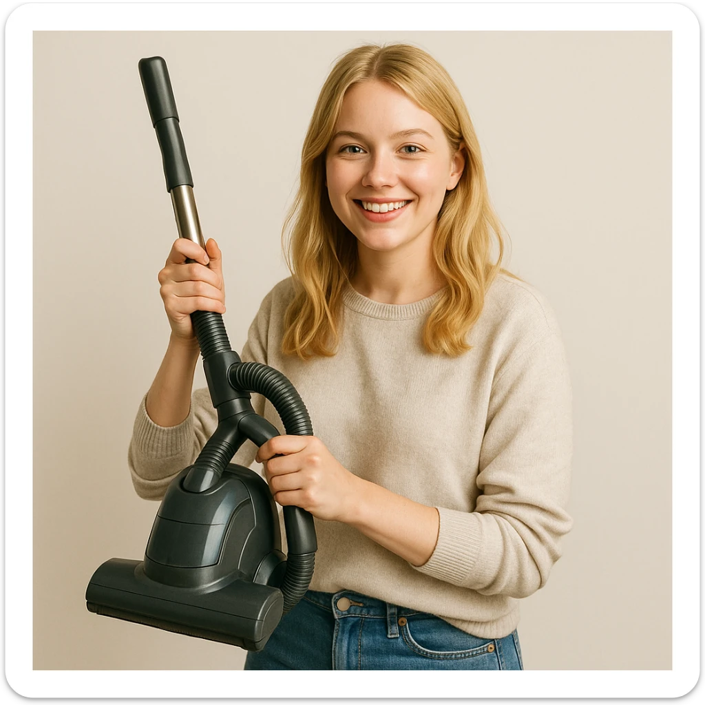white girl with blonde hair holding a vacuum cleaner, style 4 sticker
