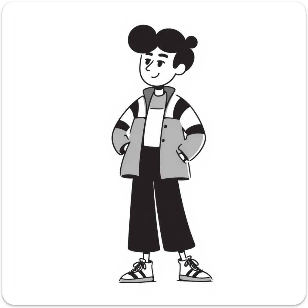 A teenage robot in bright teenage clothes and sneakers sticker