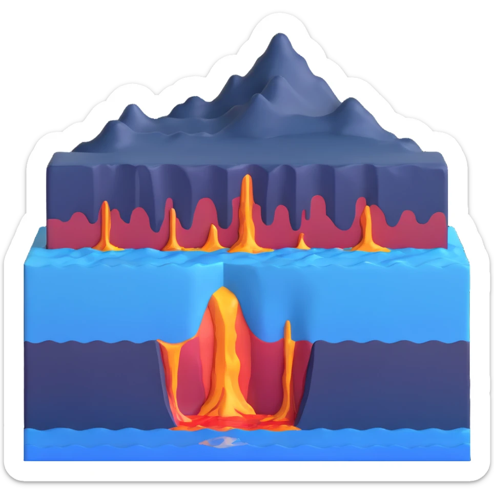 Cross-section of seafloor spreading with magma rising at mid-ocean ridge sticker