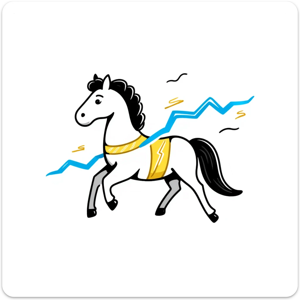 yellow fast electric horse made of electricity, bolts, visible yellow wires, lightning, blue electricity, dynamic pose sticker