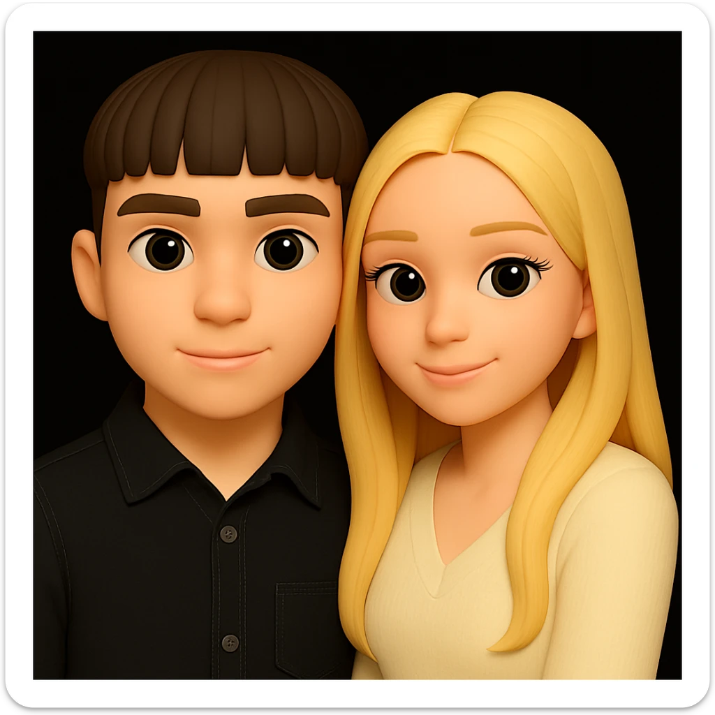 Make the guy's skin color the same as the girl's skin color in the image, keeping the 3d-emoji style and everything else unchanged. The original style is 3d-emoji, but since it does not support editing, use the general style editor while preserving the 3d-emoji look. sticker