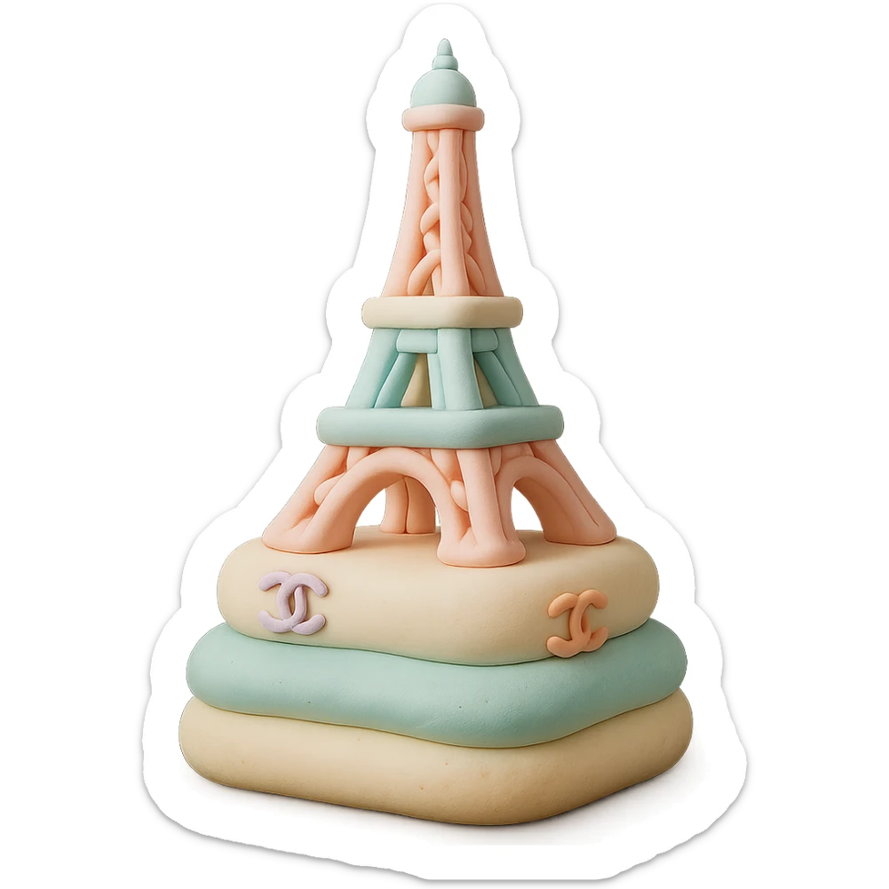 pastel fondant cake art style Chanel éclair tower with logo decorations sticker