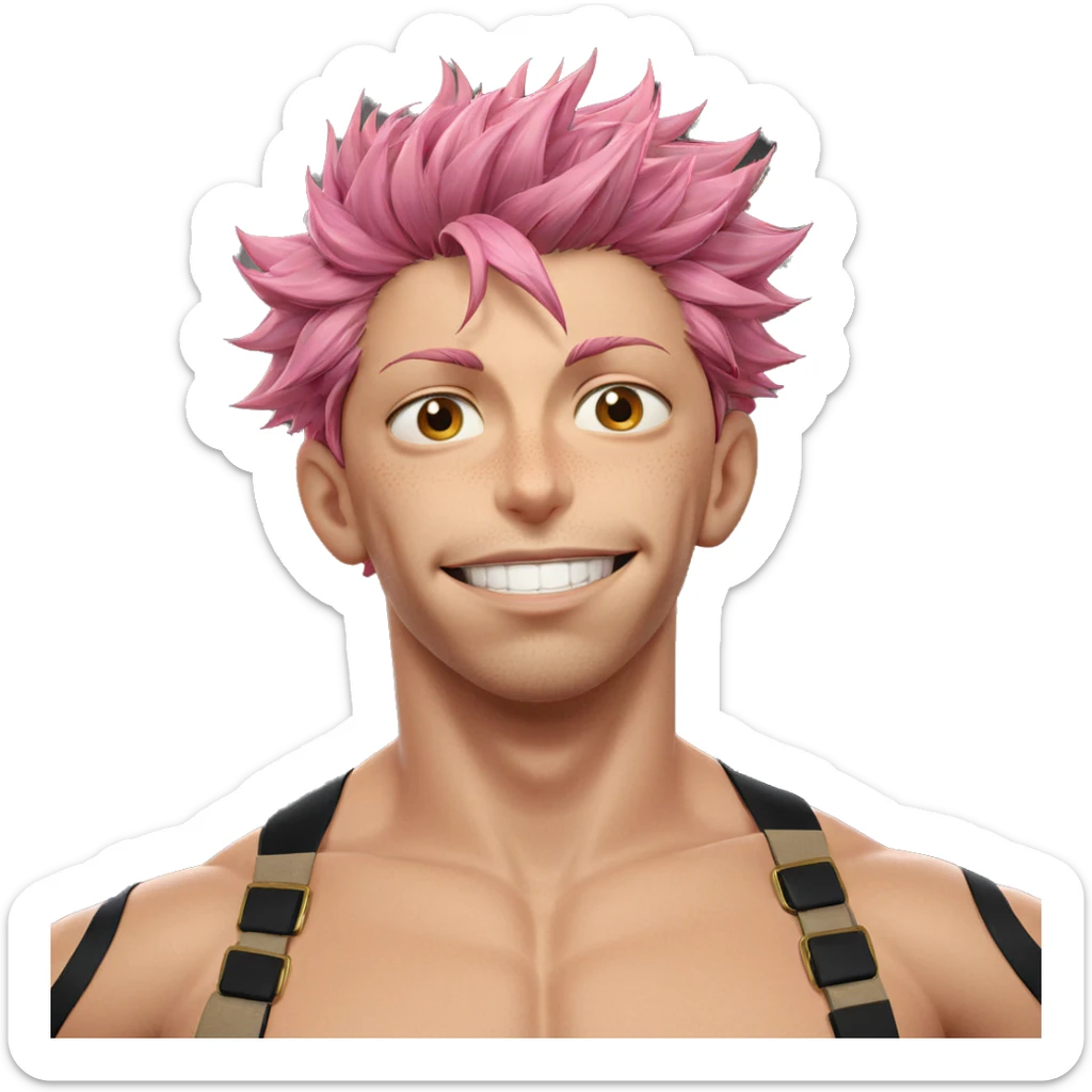 smiling boy with pink hair sticker
