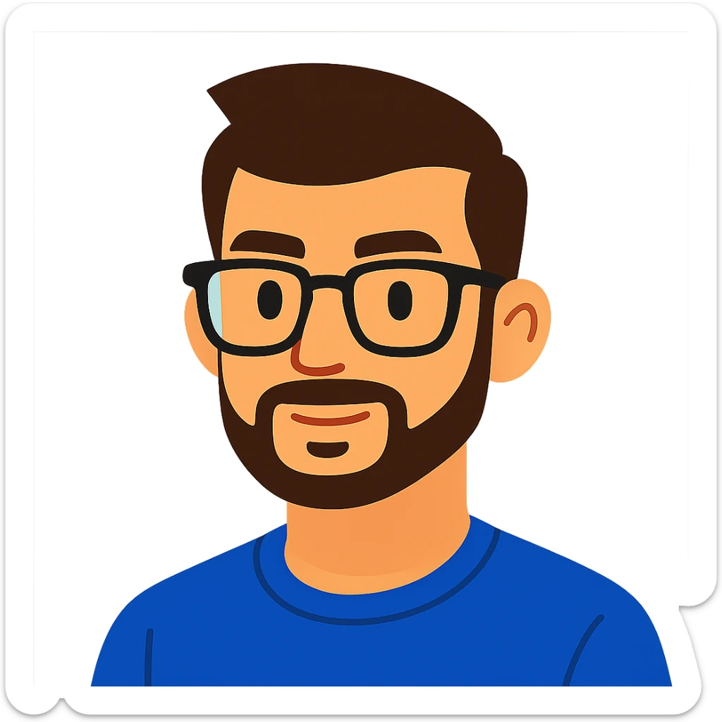 male with glasses, French cut hairstyle, brown hair sticker