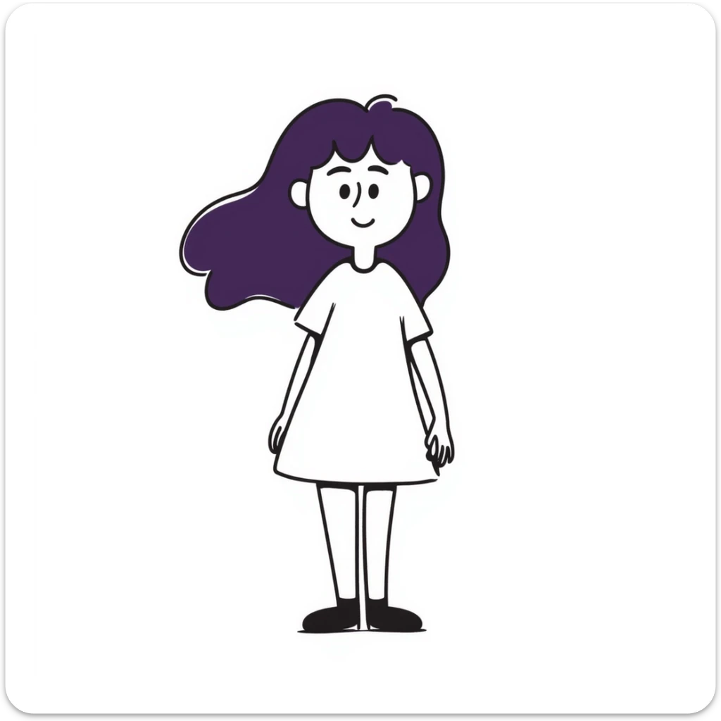 A simple sketch of a girl with flowing purple hair sticker