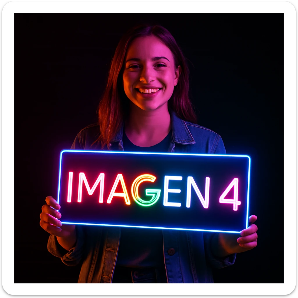 make a girl holding this sign, but sign in made of neon sticker