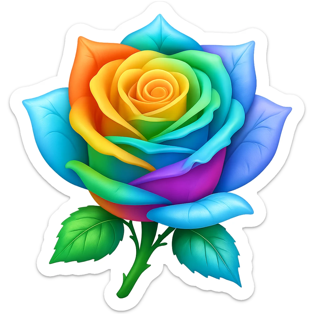 Make the ice rose rainbow colored in the style of emoji (apple style emojis). Remove the background. sticker