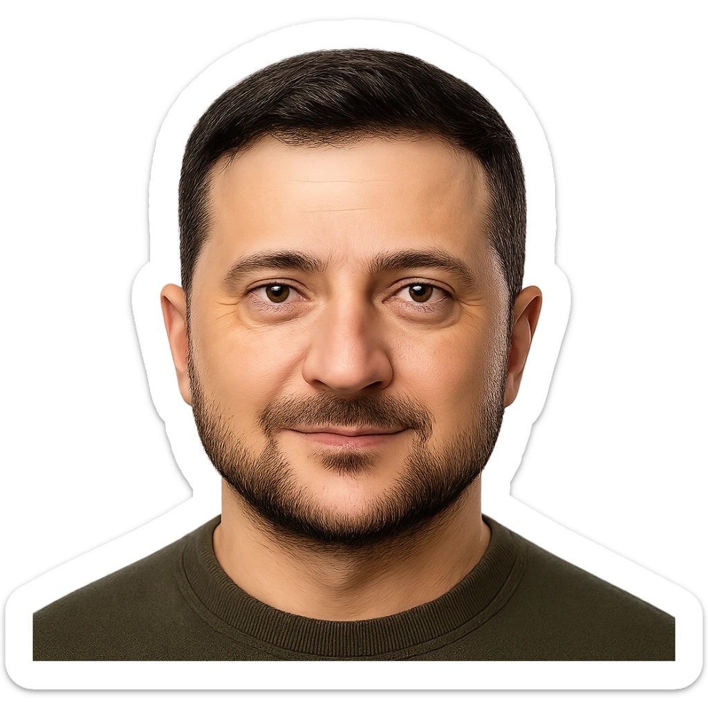 photorealistic emoji style portrait of Vladimir Zelensky with a confident expression sticker