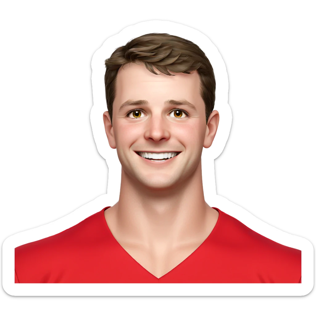 smiling boy in red shirt sticker