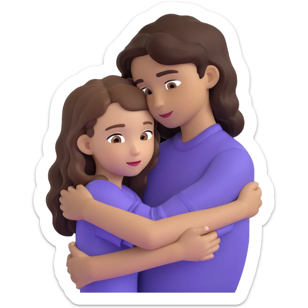 girl with long light brown hair and pale skin hugging a boy with short black wavy hair and tanned skin sticker