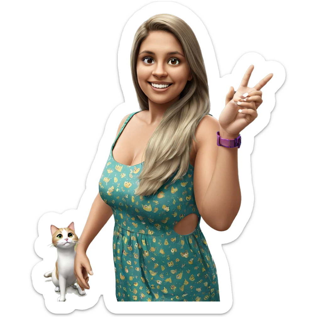girl in dress with cat sticker