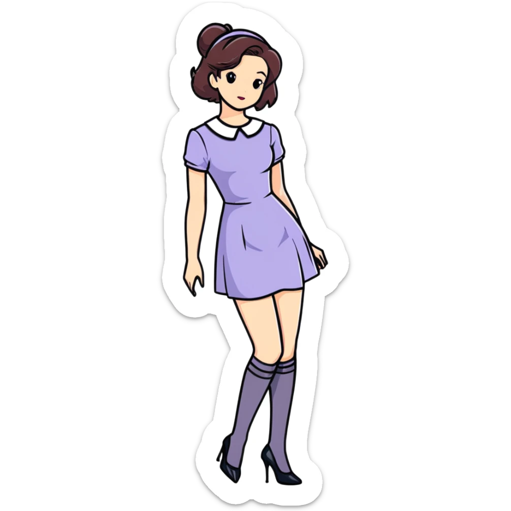 Girl in a cute fashionable dress with stockings and high heel shoes sticker