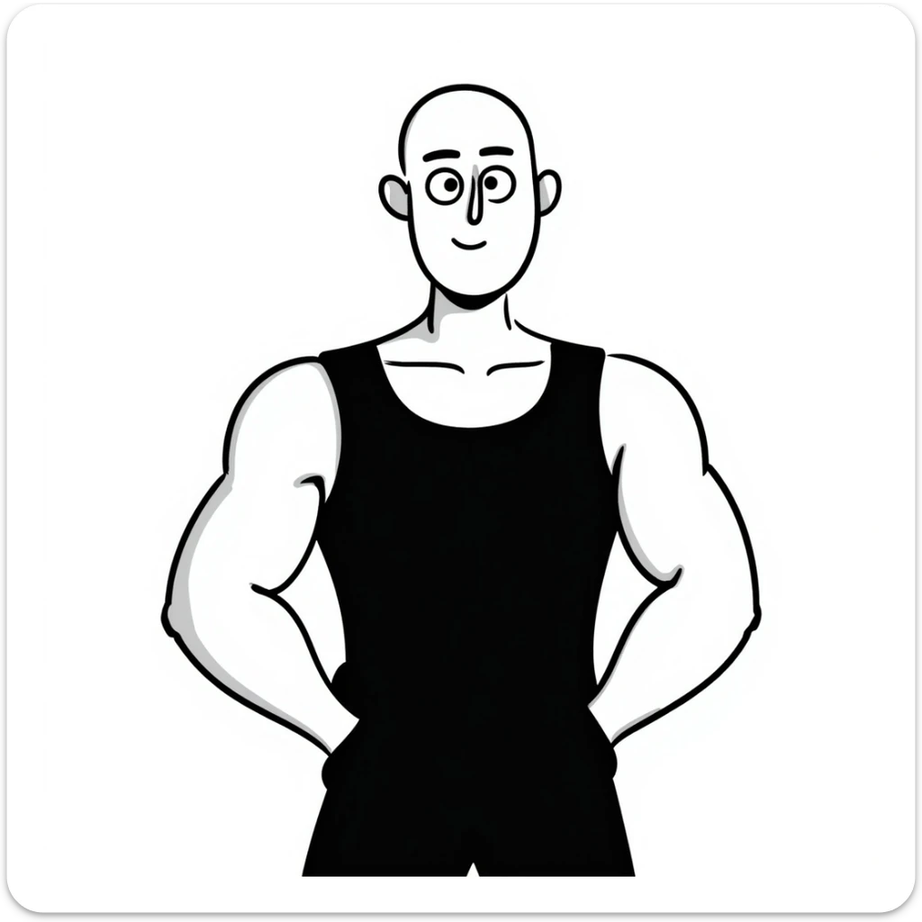 bald muscular man with big eyes sticker
