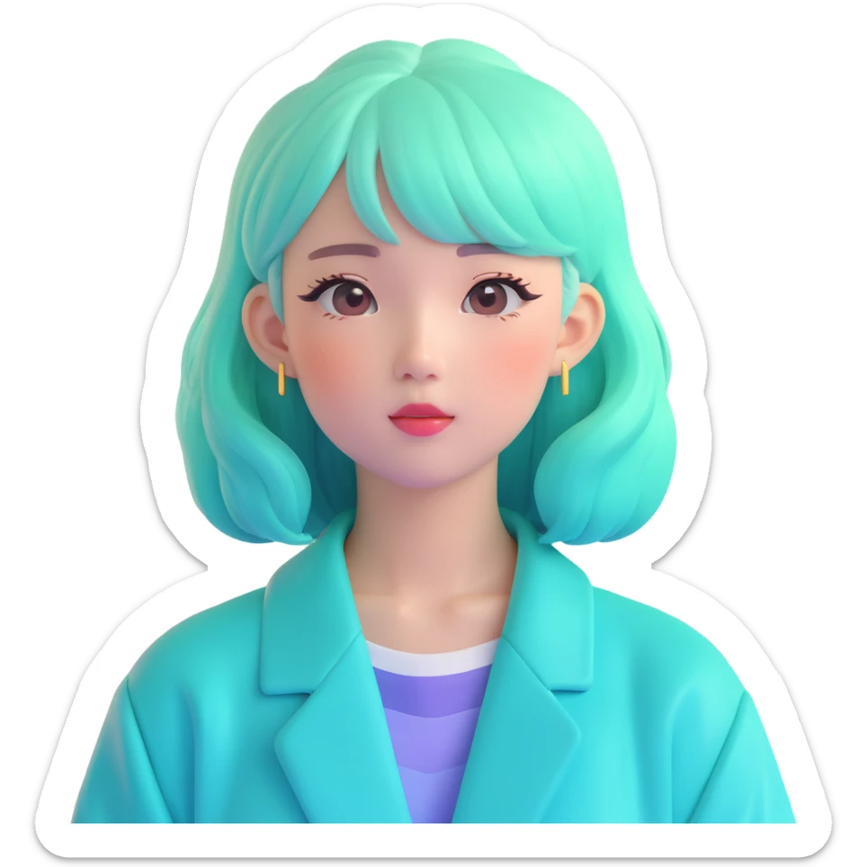 Vaporwave aesthetic Japanese girl with pastel gradient hair, 80s retro style, sunset grid background, pink and teal color scheme, nostalgic aesthetic sticker