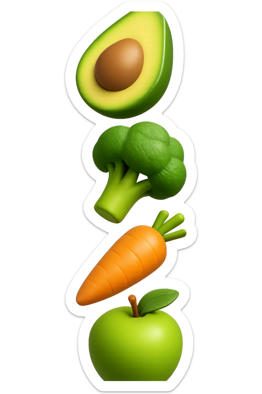 emoji stile iphone in 3d di cibo sano che fluttua in aria vericalmente, iperrealistico 4k sticker