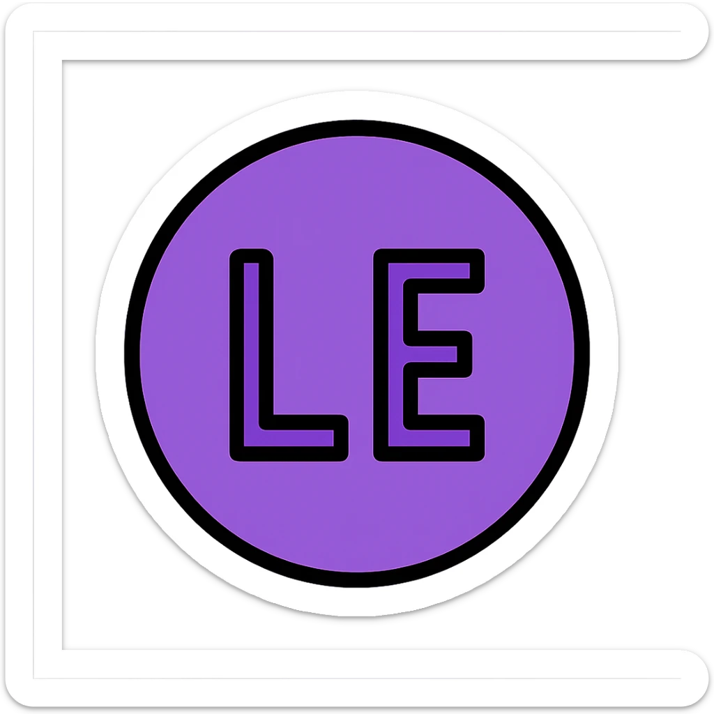 Change the entire interior of the circle to purple color, keep the letters 'LE' in uppercase and black color, centered inside the circle, in lineal color icon style with black outlines. sticker