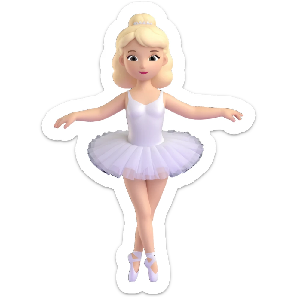 ballerina with blonde hair and white skin, white tutu, delicate and realistic details, 3D style sticker
