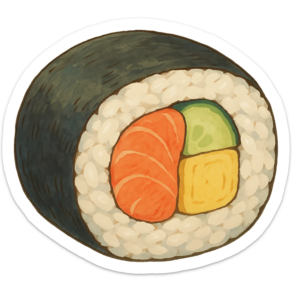 sushi roll in ghibli style sticker