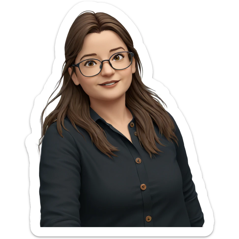 brown-haired girl outdoors with glasses sticker