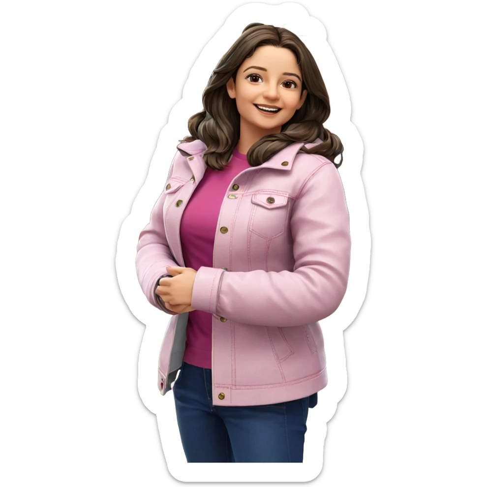 smiling girl in denim coat sticker