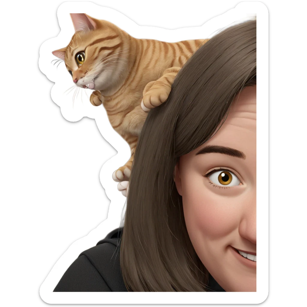 smiling girl with cat sticker