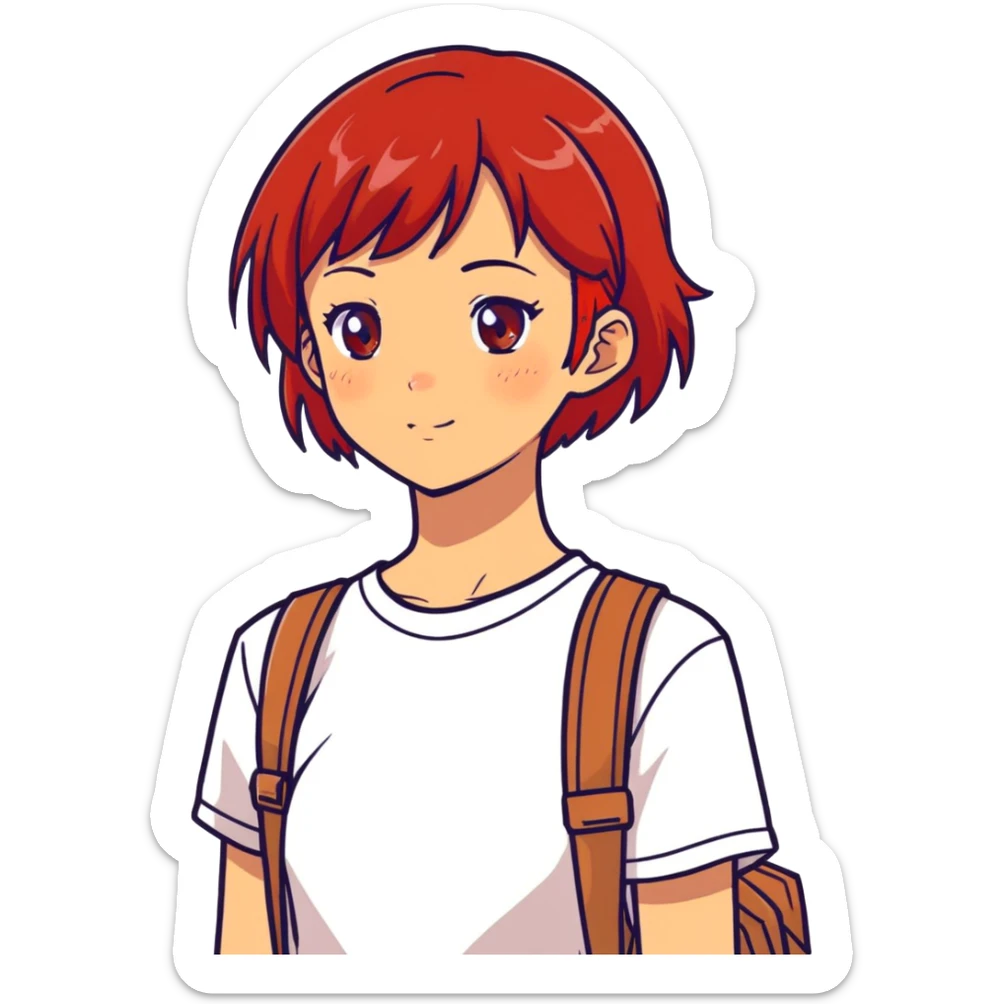 Girl with red hair, tan skin and freckles, anime sticker