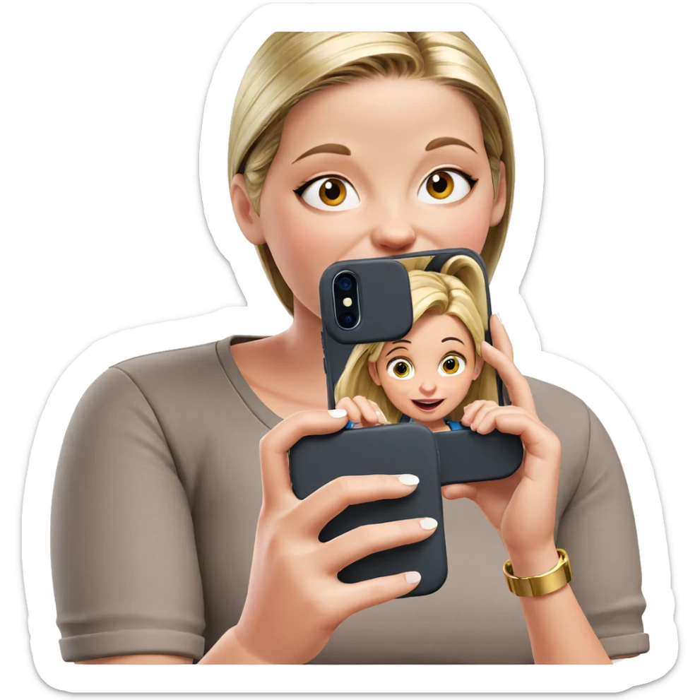 girl with phone on white sticker